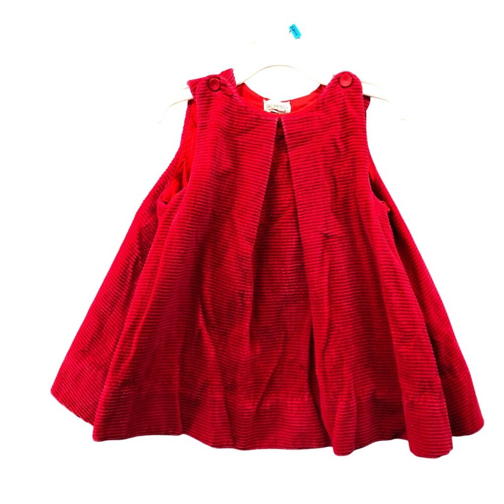 VTG 50s/60s 2T/3T Corduroy Dress Red Sleeveless Pinafore Pleated Gay Sprites